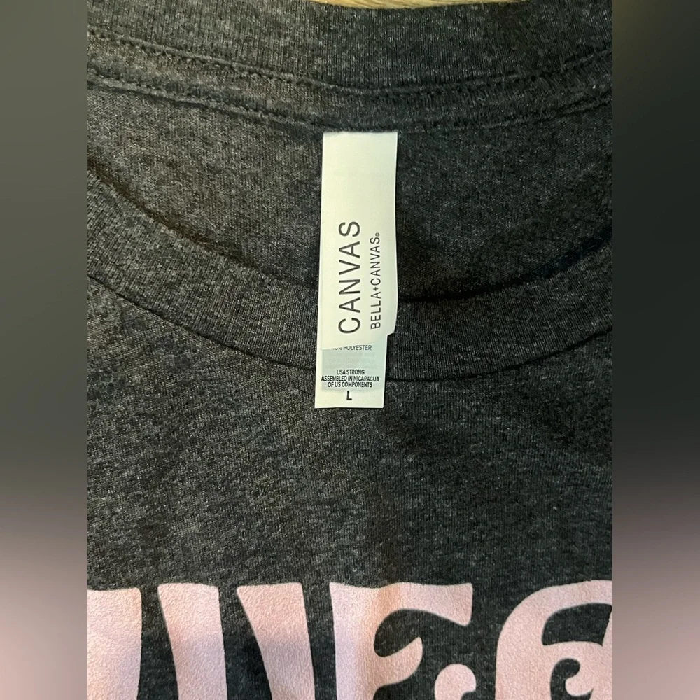 Bella Canvas Tee in Dark Gray with Pink Breast Cancer Awareness Graphic - Picture 2 of 2